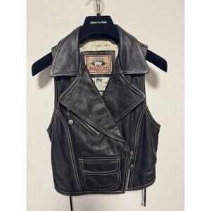 Vintage Parasuco Leather Vest Women Black Biker Motorcycle Lace Up 90s Y2k